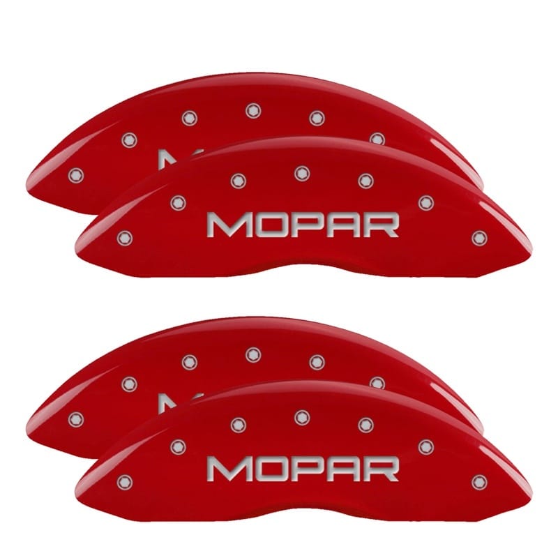 MGP — Set of 4 caliper covers, Engraved Front and Rear: MOPAR, Red powder coat finish,