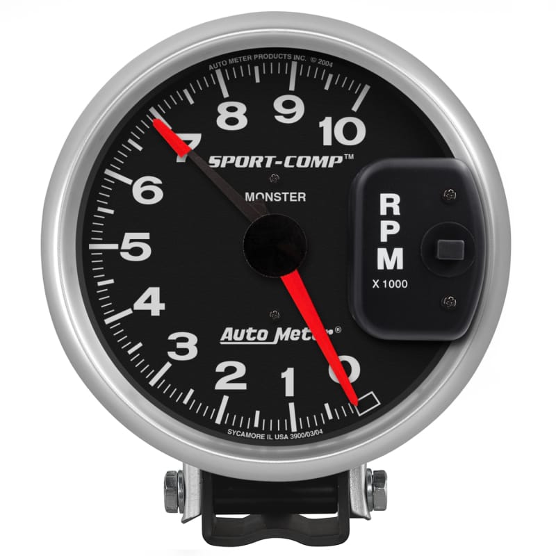 AutoMeter — GAUGE, TACHOMETER, 5", 10K RPM, PEDESTAL W/ RED LINE, SPORT-COMP