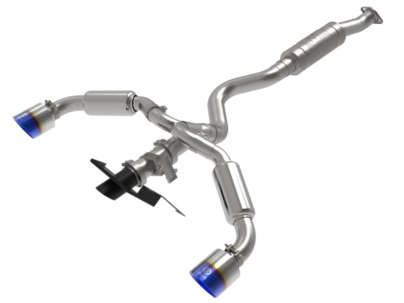 aFe — Gemini XV 3 IN to 2-1/2 IN 304 Stainless Steel Cat-Back Exhaust w/ Cut-Out Blu