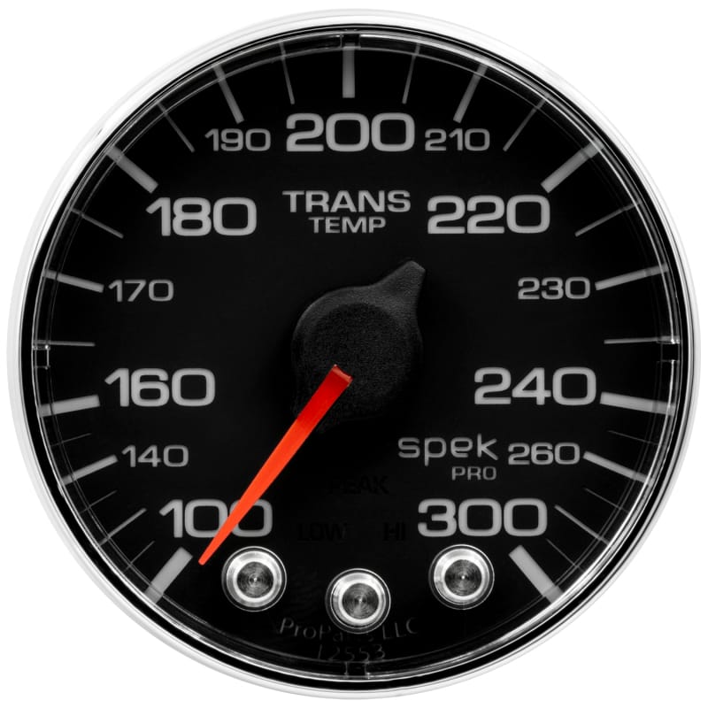AutoMeter — GAUGE, TRANS TEMP, 2 1/16", 300?F, STEPPER MOTOR W/PK & WRN, BLK/CHRM, SPEK-PRO