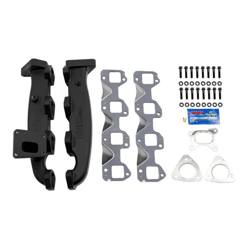 Wehrli — Exhaust Manifold Kit, Billet w/ Gaskets & Hardware, 17-25 Duramax, Blk Ceramic