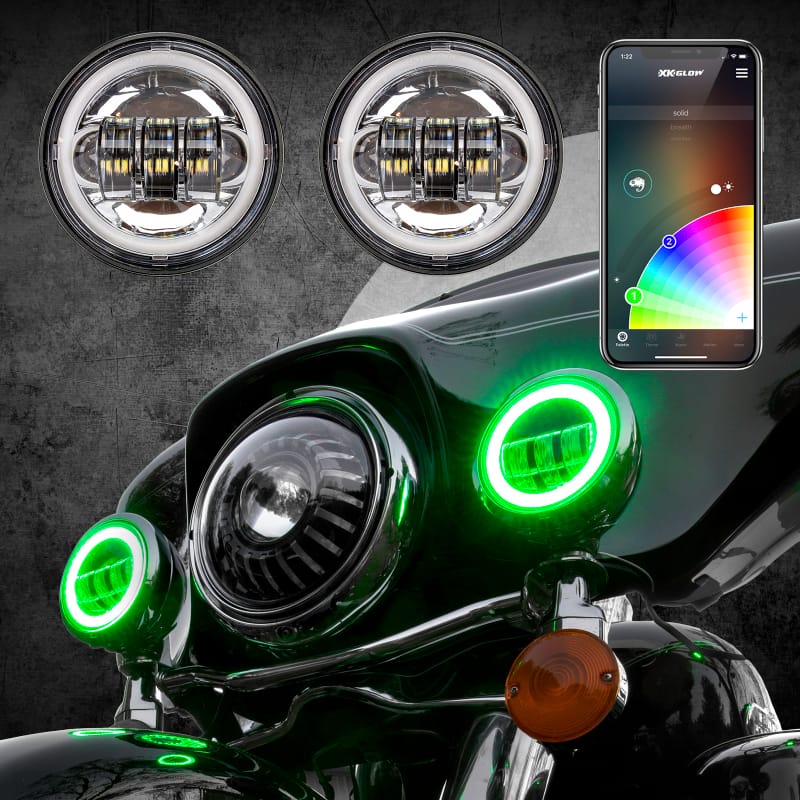XKGLOW — XK Glow 4.5In Chrome RGB LED Harley Running Light XKchrome Bluetooth App Controlled Kit