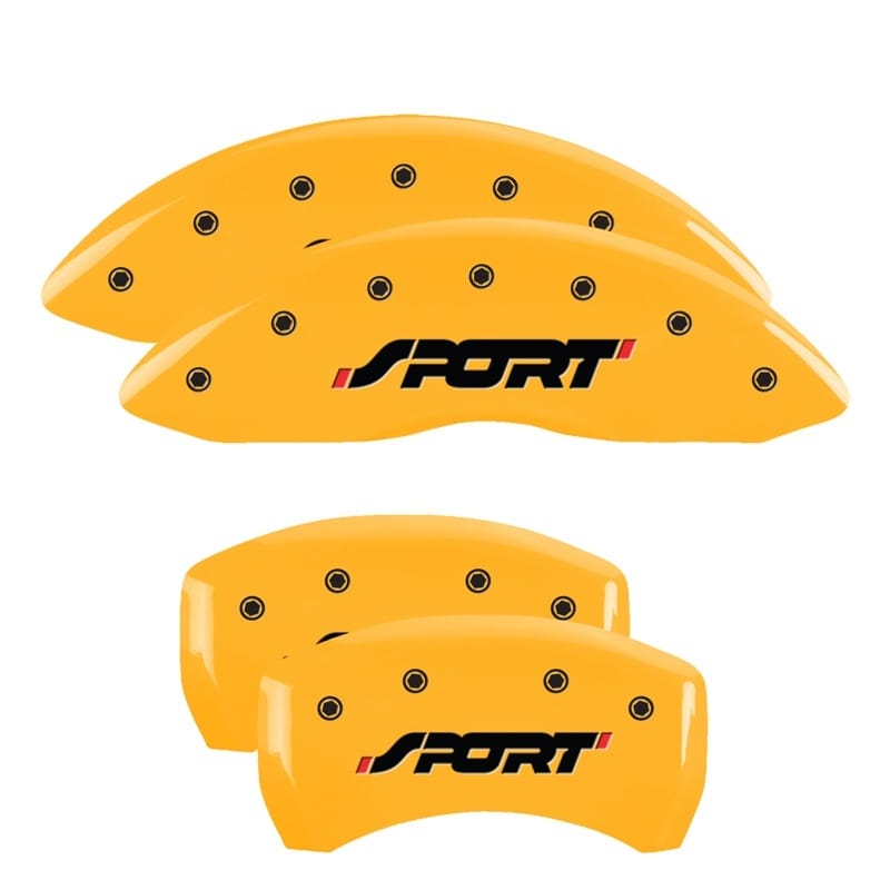 MGP — Set of 4 caliper covers, Engraved Front and Rear: SPORT, Yellow powder coat fini