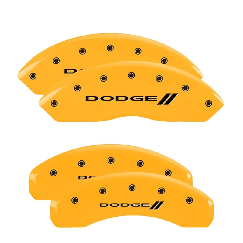 MGP — Set of 4 caliper covers, Engraved Front and Rear: With stripes/Dodge, Yellow pow