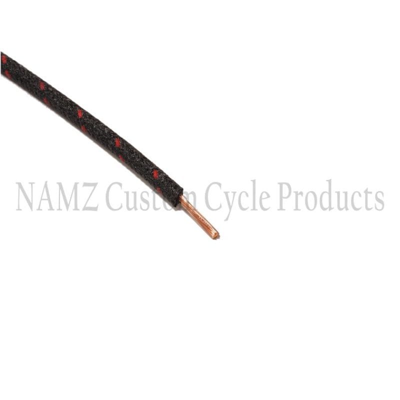 NAMZ — NAMZ OEM Color Cloth-Braided Wire 25ft. Pack 16g - Black w/Red Tracer