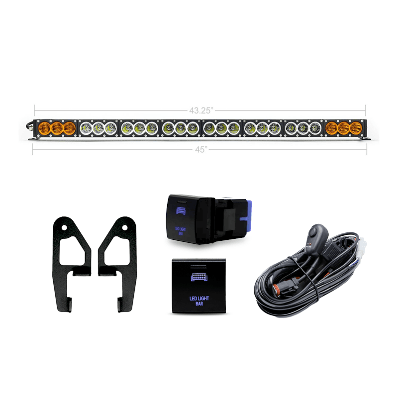 Cali Raised LED — Cali Raised 2024+ Toyota Tacoma Premium Roof Rack Front Light Bar Kit - 43 In Dual Function W/ OEM