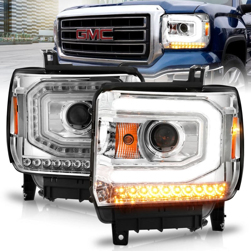 ANZO — ANZO 2014-2015 GMC Sierra 1500 Projector Headlights w/ Light Bar Chrome Housing (Halogen Type)
Head Light Set
HdLtSet