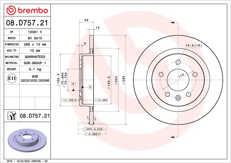 Brembo OE — Premium UV Coated Rear Brake Rotor
