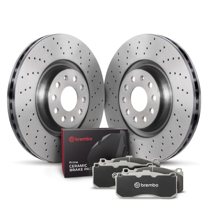 Brembo OE — Brembo ceramic brake pad and Xtra vented drilled brake disc kit