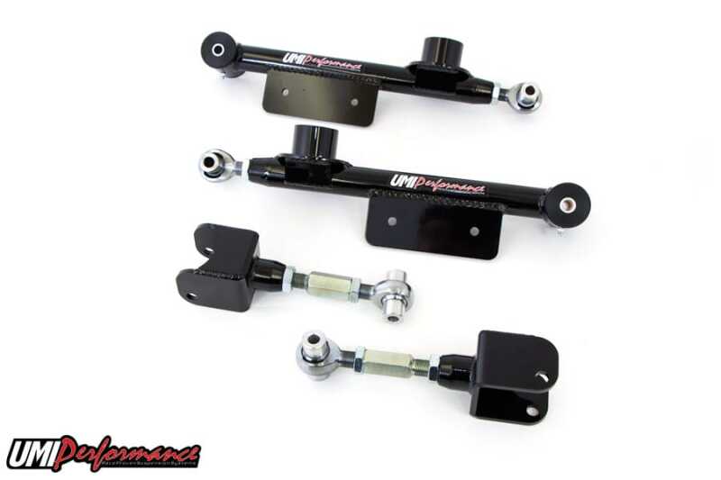 UMI Performance — UMI adjustable upper & lower control arms: bolt-on, poly bushings, 1-hr install.