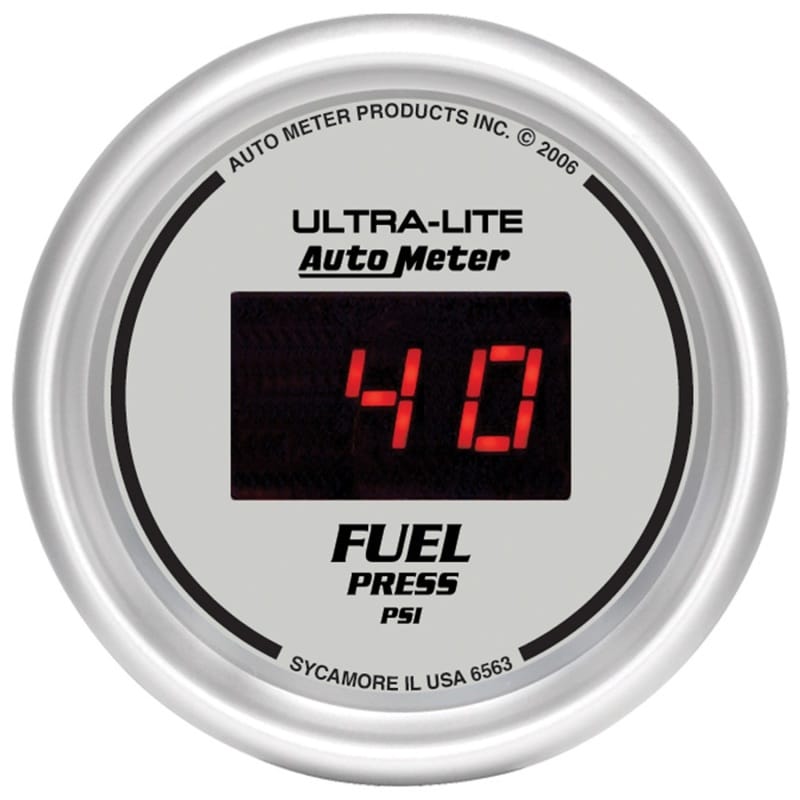 AutoMeter — GAUGE, FUEL PRESSURE, 2 1/16", 100PSI, DIGITAL, SILVER DIAL W/ RED LED