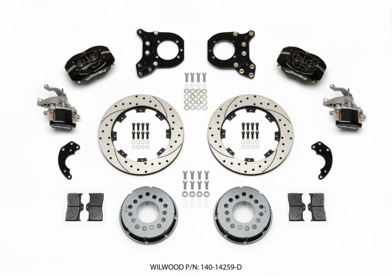 Wilwood — KIT,FDLI/MC4,P-BRAKE,12 BOLT,C-CLIP ELIM 2.91 OFFSET,STAGG MT,SRP,BLACK PWD COAT