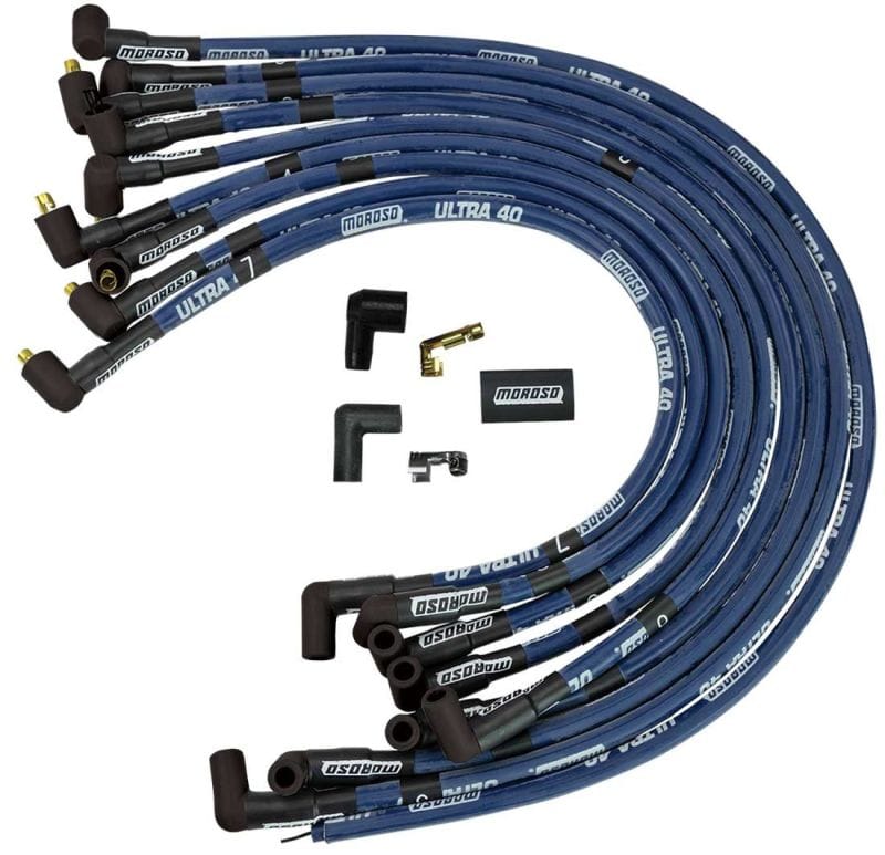 Moroso — Moroso Chevrolet Small Block Ignition Wire Set - Ultra 40 - Sleeved - Non-HEI - 90 Degree - Blue