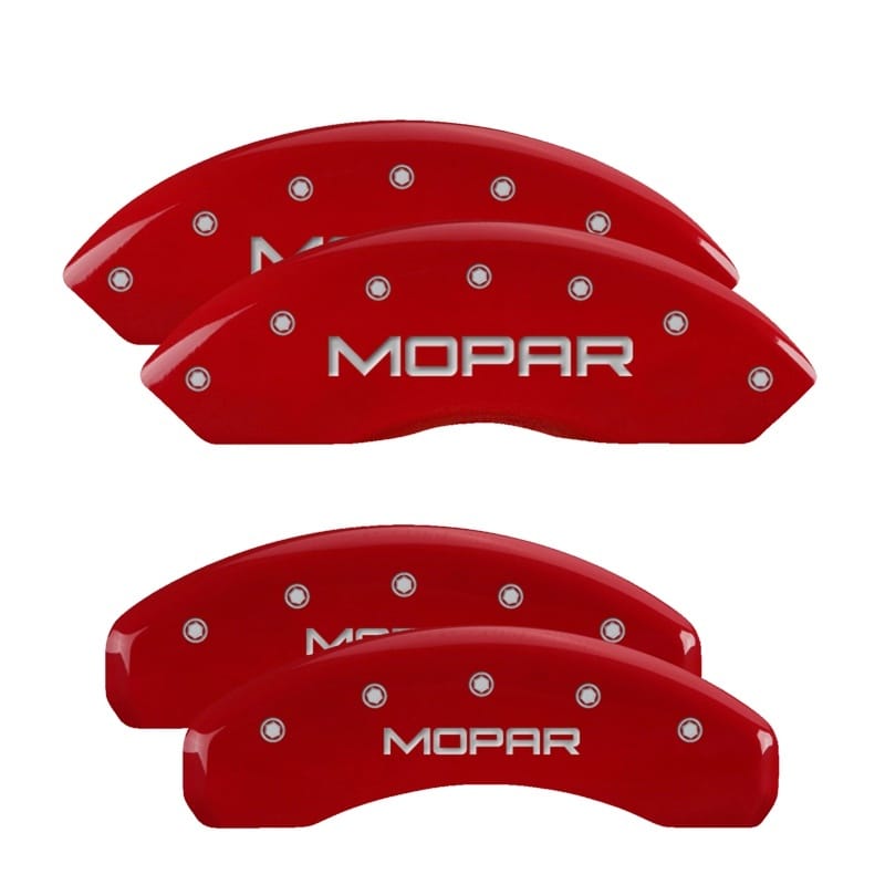 MGP — Set of 4 caliper covers, Engraved Front and Rear: MOPAR, Red powder coat finish,