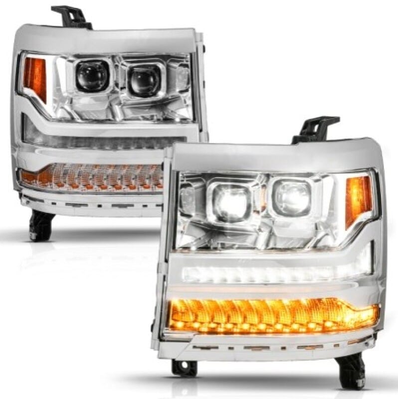 ANZO — ANZO 16-18 Chevy Silverado 1500 (Factory HID Models ONLY) Full LED Proj Headlights Chrome - Pair