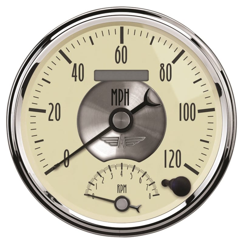 AutoMeter — GAUGE, TACH/SPEEDO, 5", 120MPH & 8K RPM, ELEC. PROGRAM., PRESTIGE ANTQ. IVORY