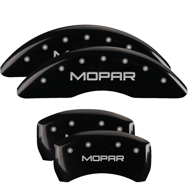 MGP — Set of 4 caliper covers, Engraved Front and Rear: MOPAR, Black powder coat finis