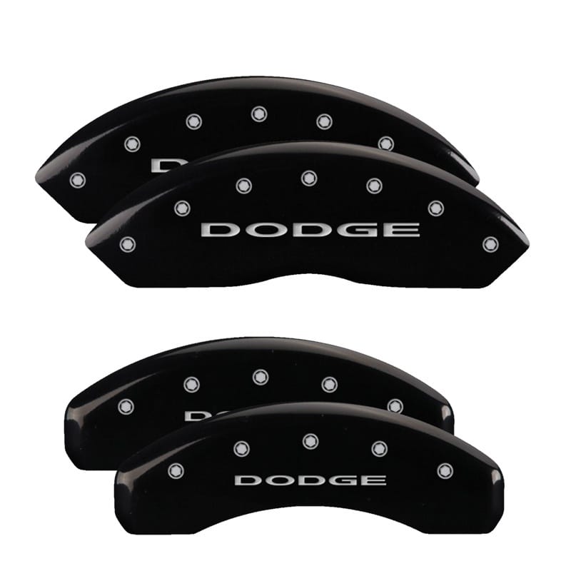 MGP — Set of 4 caliper covers, Engraved Front and Rear: With out stripes/Dodge, Black 