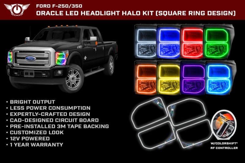 ORACLE Lighting — 2011-2016 Ford F-250/350 Superduty LED Headlight Square Halo Kit