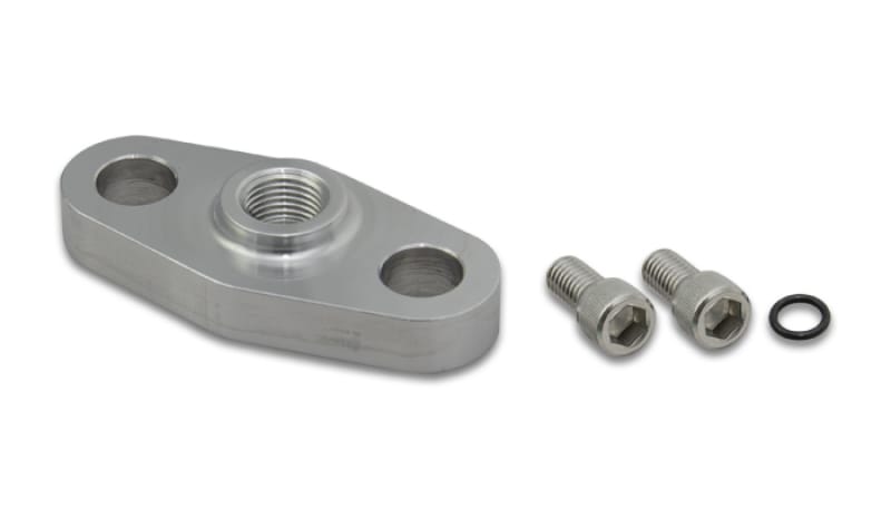Vibrant — Alum. Oil Inlet Flange, -4AN Male, Garrett GT4708/4718/5008/5018/5518/5533/5541
Oil Inlet Flange