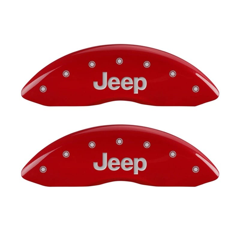 MGP — Set Of 2 Caliper Covers, Engraved Rear: JEEP Red Powder Coat Finish, Silver Char