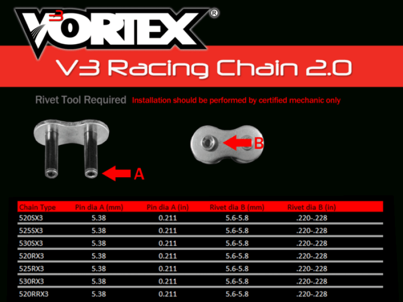 Vortex Racing — Vortex Racing V3 2.0 Master Link Rivet 525RX3-RCL- Black