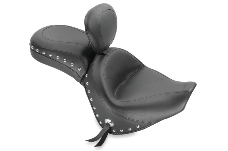Mustang Motorcycle — Mustang 06-21 Kawasaki Vulcan 900 Classic, Custom Touring 1PC Seat w/Driver Backrest Studs - Black