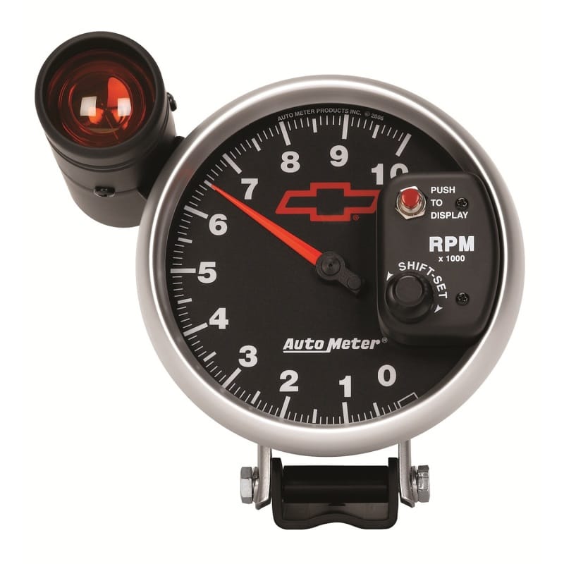 AutoMeter — GAGE, TACH, 5", 10K RPM, PED W/ EXT. SHIFT-LITE, CHEVY RED BOWTIE, BLACK