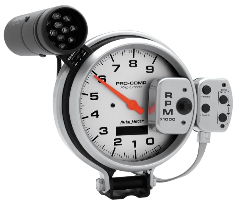 AutoMeter — GAUGE, TACH, 5", 9K RPM, PRO-STOCK PEDESTAL W/ SUPER LITE & PEAK MEM, ULTRA-LITE