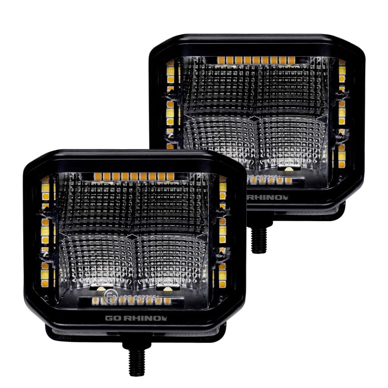 Go Rhino — Blackout Combo Series - SIDELINE 4x3 LED Cube Flood Lights, Pair, w/Amber LEDs
