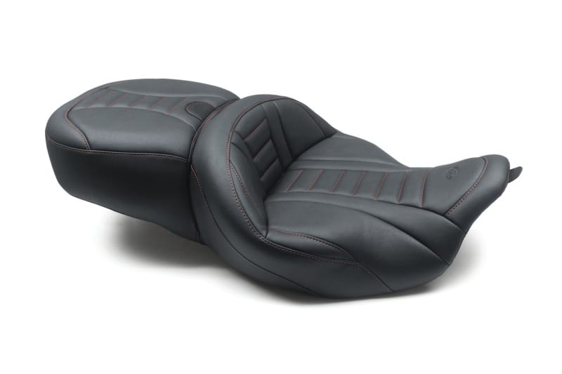 Mustang Motorcycle — Mustang 08-21 Harley Electra Glide/Rd Glide/Rd King 1PC Seat Deluxe - Black w/ Red Stitching