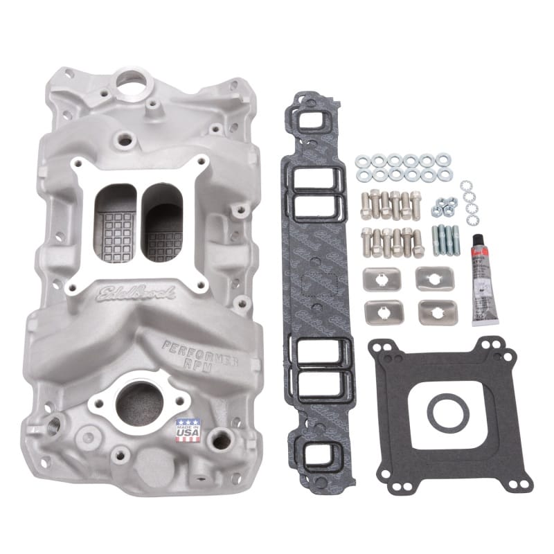 Edelbrock — PN 7101 Chevrolet SB Performer RPM Manifold w/ Gaskets, Bolts, Studs, RTV
Performer RPM Intake Manifold Installation Kit