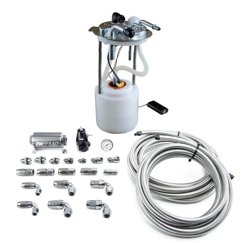 DeatschWerks — DW400 Module + Plumbing Kit 2005-19 Yukon, Tahoe, Suburban, Avalanche, Escalade
DW400 Fuel Pump Module with CPE return kit for 2005-19 Tahoe/Yukon