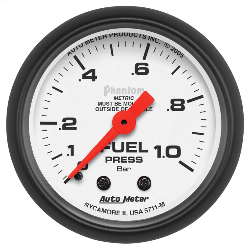 AutoMeter — GAUGE, FUEL PRESSURE, 2 1/16", 1.0BAR, MECHANICAL, PHANTOM