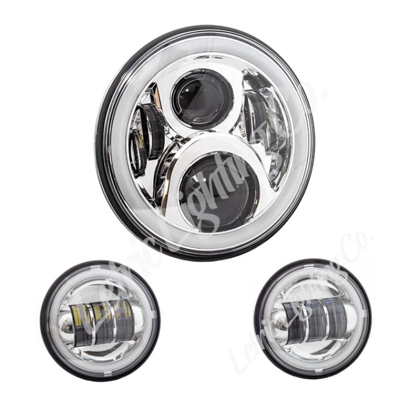 Letric Lighting — 7" Headlight and Passing Lamp Kit, Chrome