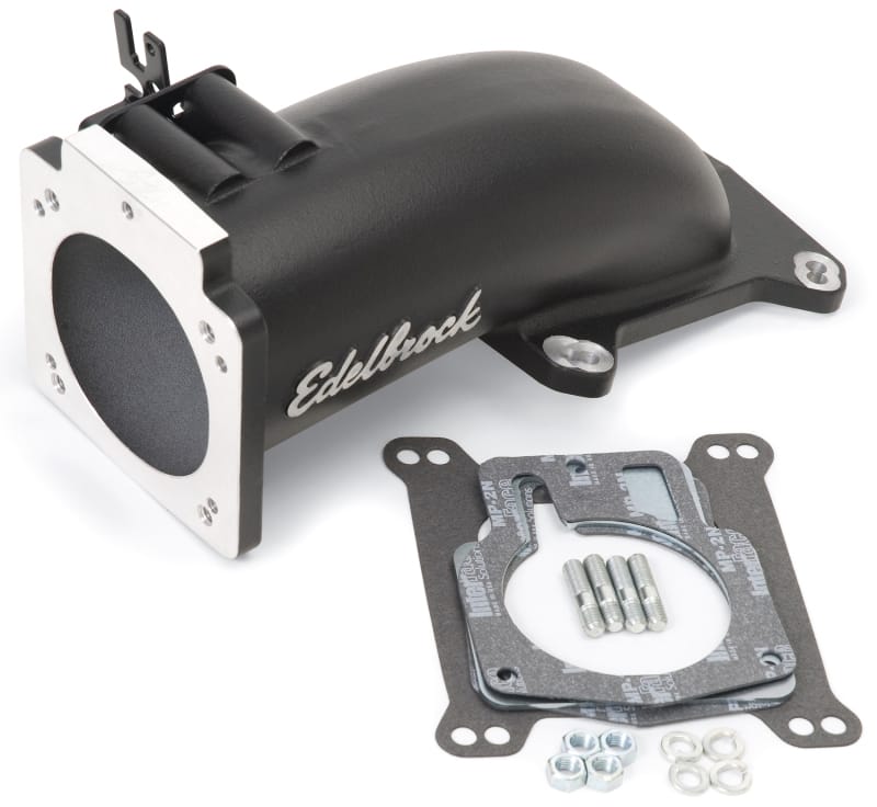 Edelbrock — Ultra Low Profile Universal Intake Elbow - 90mm T.B. to 4150 Flange Black
Throttle Body Intake Elbow