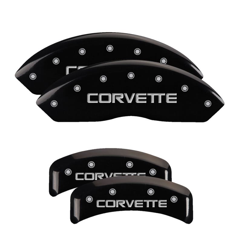 MGP — Set of 4 caliper covers, Engraved Front and Rear: C4/Corvette, Black powder coat