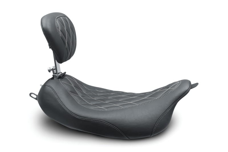 Mustang Motorcycle — Mustang 08-21 Harley Wide Tripper FL Touring Pass Seat w/ Dr Backrest, Grey Diamond Stitch - Black