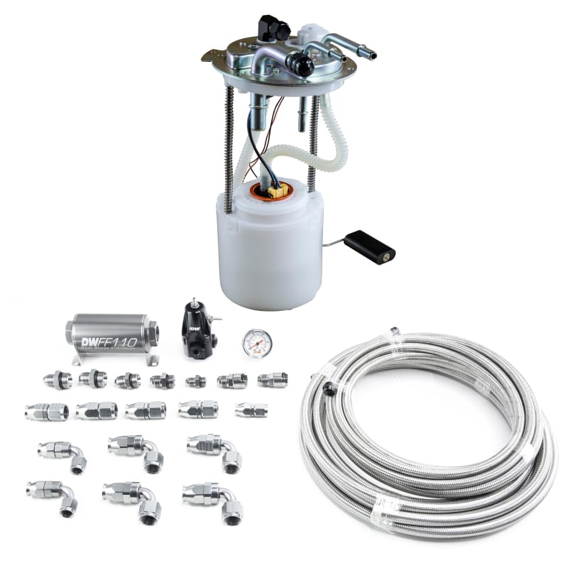 DeatschWerks — DW400 Module + Plumbing Kit 2005-19 Yukon, Tahoe, Suburban, Avalanche, Escalade
DW400 Fuel Pump Module with PTFE return kit for 2005-19 Tahoe/Yukon