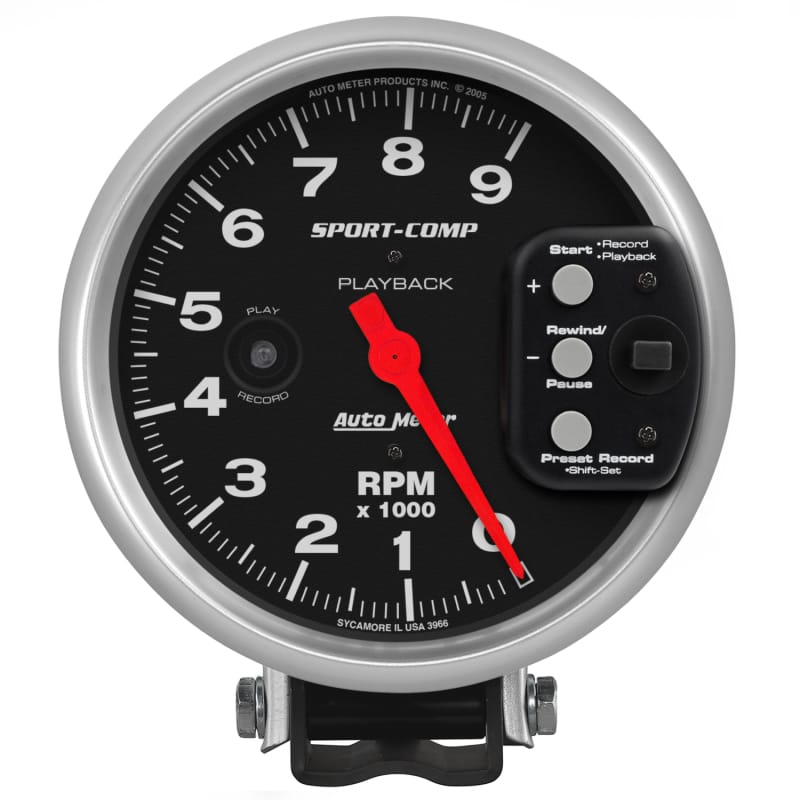 AutoMeter — GAUGE, TACHOMETER, 5", 9K RPM, PEDESTAL W/ RPM PLAYBACK, SPORT-COMP