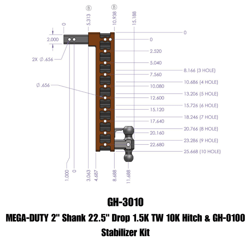 GEN-Y Hitch — Gen-Y Mega Duty 2in Shank 22.2in Drop 1.5K TW 10K Hitch w/GH-0100 Stabilizer Kit
Drop Hitch