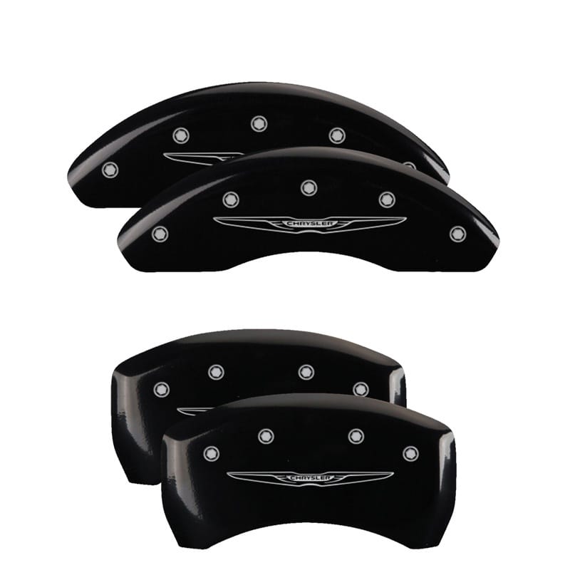 MGP — Set of 4 caliper covers, Engraved Front and Rear: Style 2/Chrysler Wing, Black p