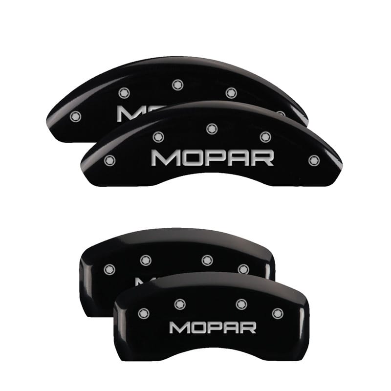 MGP — Set of 4 caliper covers, Engraved Front and Rear: MOPAR, Black powder coat finis