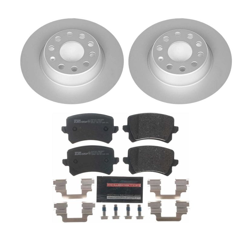 PowerStop — Genuine Geomet Coated Rotors, ECE-R90 Brake Pads + Hardware Kit