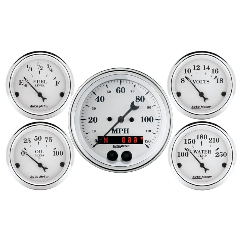 AutoMeter — GAUGE KIT, 5 PC., 3 3/8" & 2 1/16", GPS SPEEDOMETER, OLD TYME WHITE