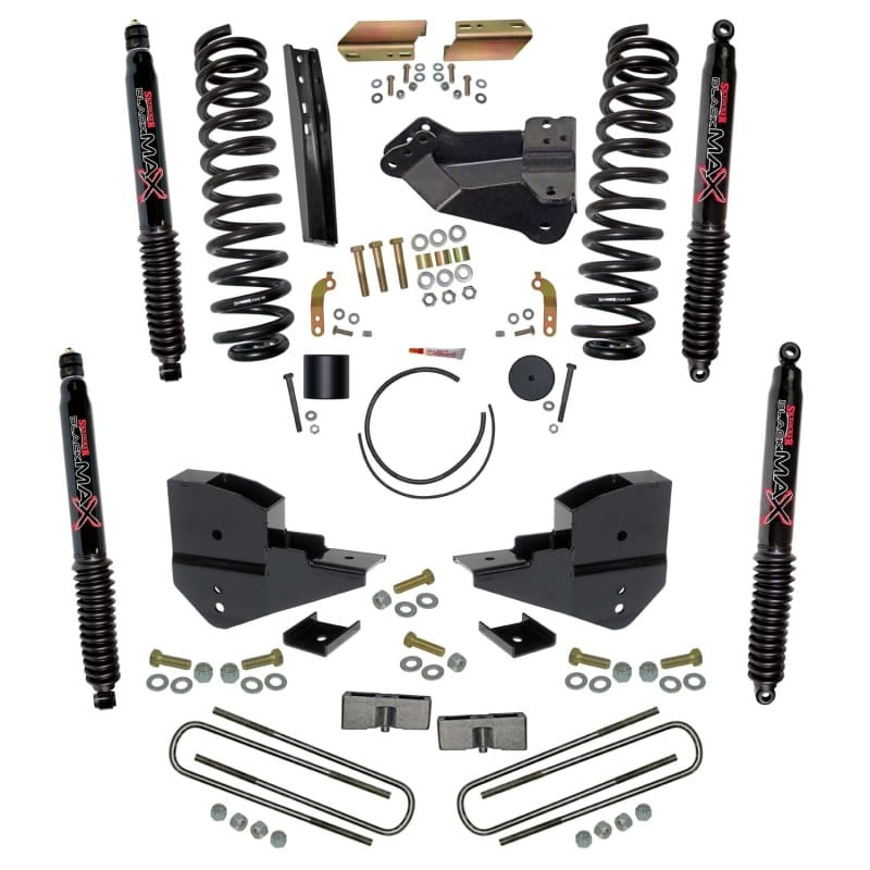Skyjacker — 4 in. Suspension Lift Kit with Front Coils; Rear Blocks; and Black MAX Shocks.
