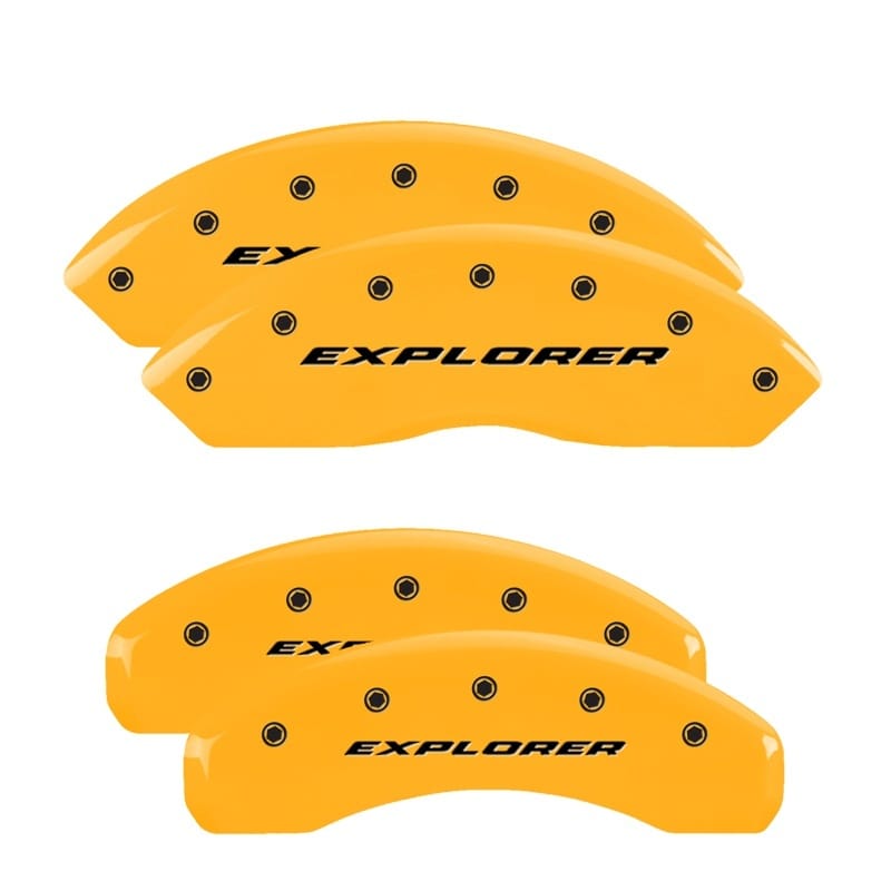 MGP — Set of 4 caliper covers, Engraved Front and Rear: Explorer, Yellow powder coat f