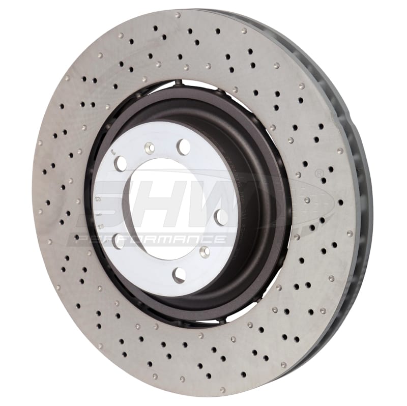 SHW Performance — SHW 14-19 Porsche 911 Turbo 3.8L w/o Ceramics Right Front Drilled-Dimple LW Brake Rotor (9P1615302K)