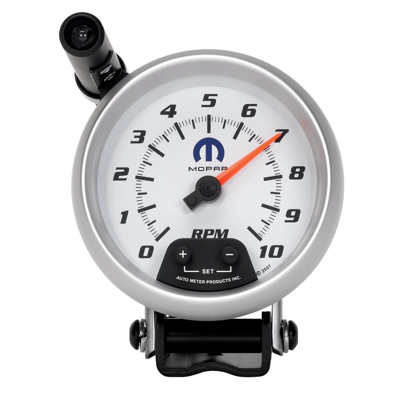 AutoMeter — GAUGE, TACHOMETER, 3 3/4", 10K RPM, PEDESTAL W/ EXT. QUICK-LITE, WHITE, MOPAR