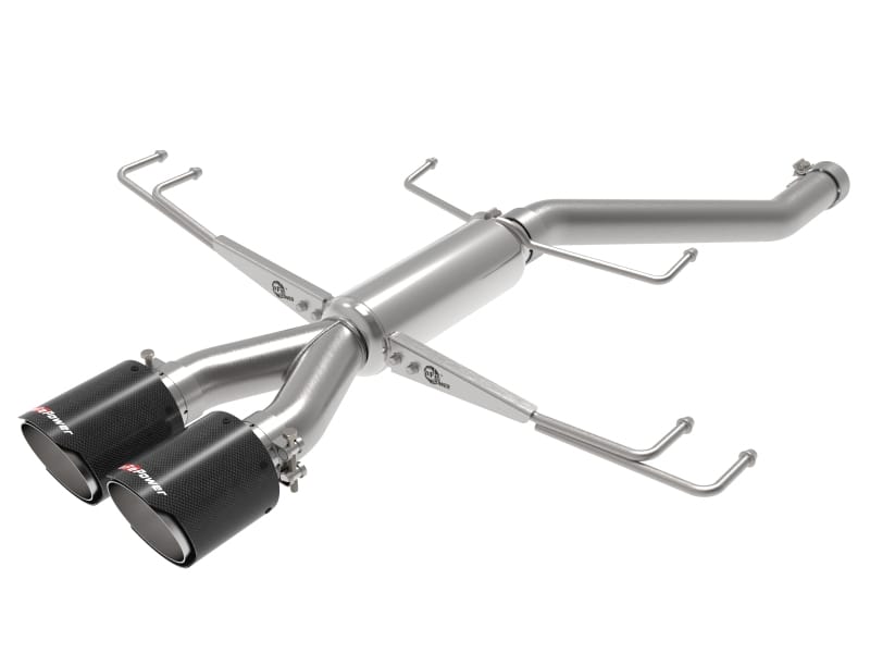 aFe — Takeda 2-1/2 IN 304 Stainless Steel Axle-Back Exhaust System w/ Carbon Fiber T